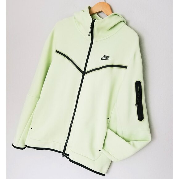 Nike Sportswear Men's L Tech Fleece Full-Zip Hoodie in Light Liquid Lime Black - Picture 7 of 16